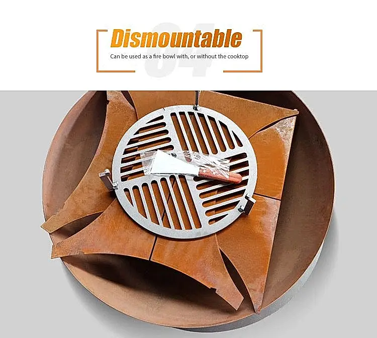 GN-BBQ-210 Corten Steel BBQ Grill with Detachable Base-Before Assembled