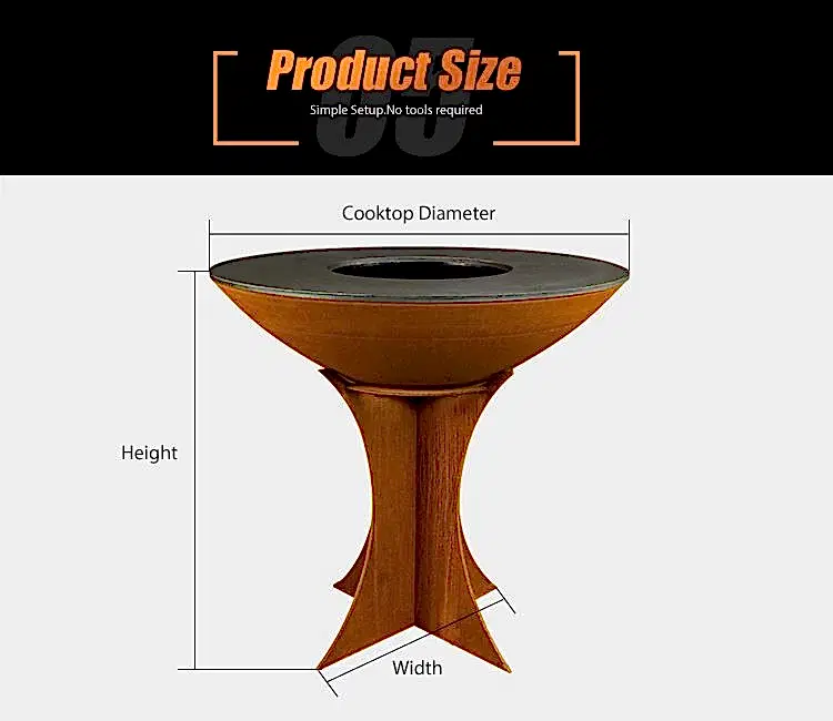 GN-BBQ-210 Corten Steel BBQ Grill with Detachable Base-Dimensions