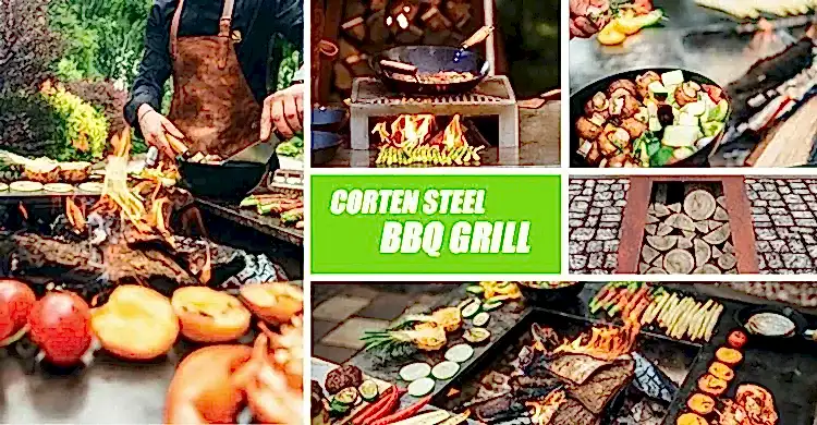 GN-BBQ-222 Corten Barbecue Grill with Trapezoid Base-details GN-BBQ-222 Corten Barbecue Grill with Trapezoid Base-details