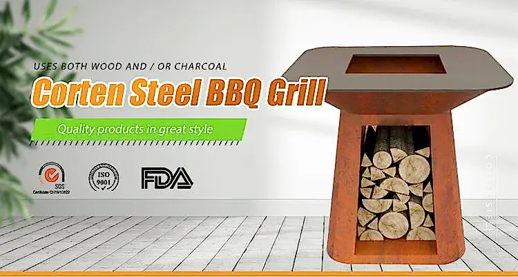 GN-BBQ-222 Corten Barbecue Grill with Trapezoid Base GN-BBQ-222 Corten Barbecue Grill with Trapezoid Base