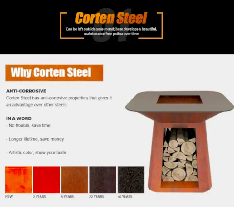 GN-BBQ-222 Corten Barbecue Grill with Trapezoid Base-why corten steel GN-BBQ-222 Corten Barbecue Grill with Trapezoid Base-why corten steel