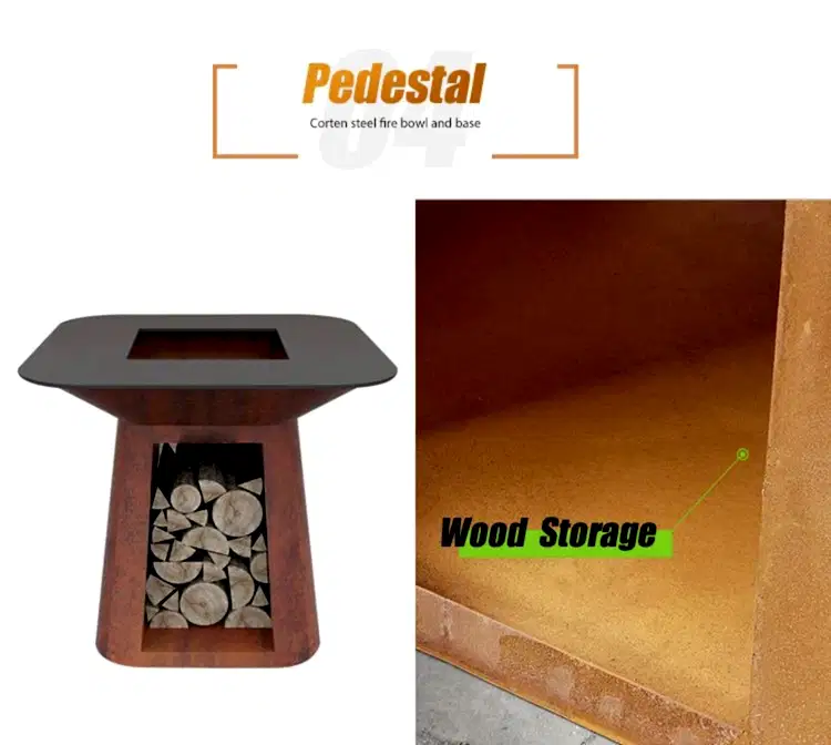 GN-BBQ-222 Corten Barbecue Grill with Trapezoid Base-wood storage pedestal GN-BBQ-222 Corten Barbecue Grill with Trapezoid Base-wood storage pedestal