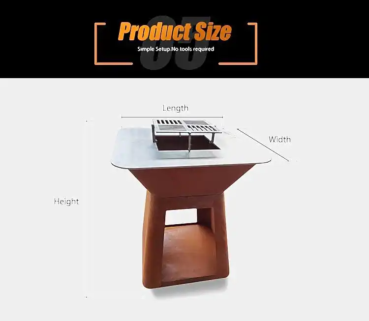 GN-BBQ-222 Corten Barbecue Grill with Trapezoid Base-dimension GN-BBQ-222 Corten Barbecue Grill with Trapezoid Base-dimension