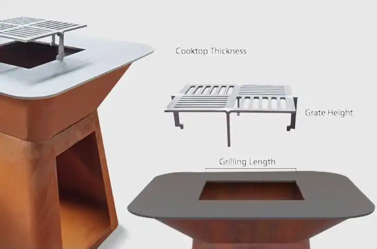GN-BBQ-222 Corten Barbecue Grill with Trapezoid Base-dimensions