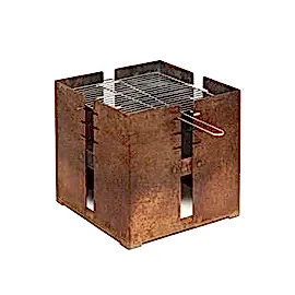 Dikdörtgen Kütük Depolamalı Büyük Corten Çelik Barbekü Izgara Ateş Çukuru Masası