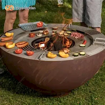 Corten Çelik Açık Yarım Küre Barbekü Ateş Çukuru Kase Izgarası